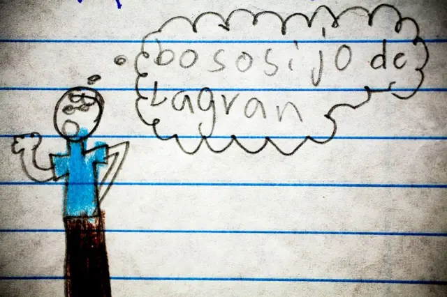 Uno de los dibujos de los niños del Centro Educativo Dr. Bloem en Sacoj Mixco y la escuela oficial del asentamiento La Paz en Villa Nueva de Guatemala sobre violencia.