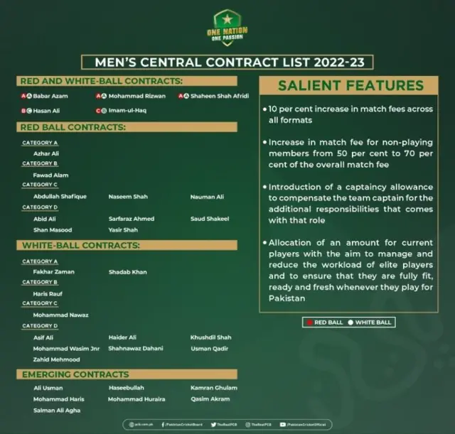 پاکستان کرکٹ بورڈ، سینٹرل کنٹریکٹ
