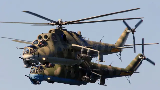 Helicópteros de ataque rusos Mi-24.