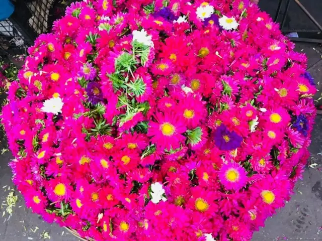 ਗੁਲਾਬੀ ਫੁੱਲਾਂ ਦੀ ਇੱਕ ਟੋਕਰੀ