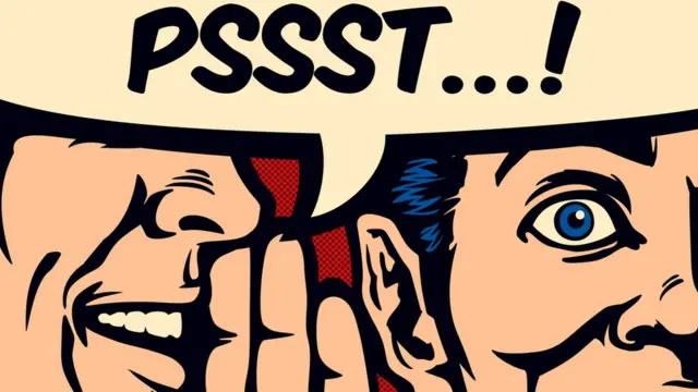 Un dibujo de un hombre que susurra en el oído del otro.