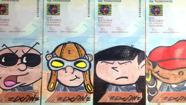 Dibujo sobre billete.