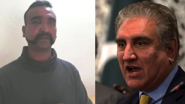 पाकिस्तानाचे परराष्ट्रमंत्री शाह महमुद कुरेशी आणि भारतीय वैमानिक अभिनंदन वर्तमान