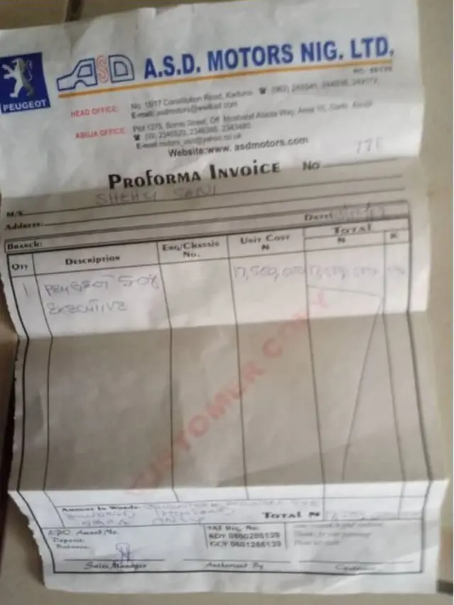 Takardar shaidar ciniki tsakanin Shehu Sani da ASD motors