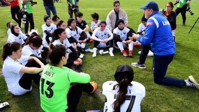 The Afghanistan women's national team playing a non-official match in Australia