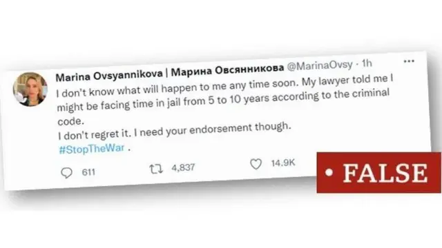 Une capture d'écran d'un faux tweet au nom de Marina.