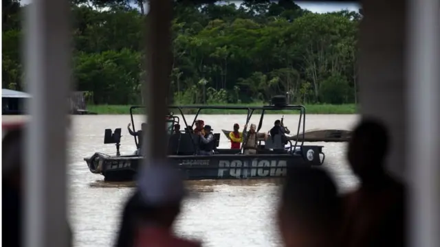 Boat with police and firefighters leave for the rescue and search work of Indigenist Bruno Pereira and Journalist Dom Phillips at the port of the city of Atalaia do Norte, Amazonas, Brazil, on June 11, 2022.