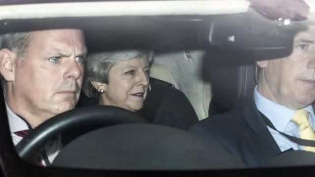 Theresa May arriving at Parliament
