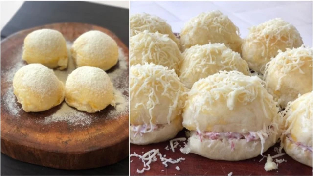 Duas imagensesporte d asortediferentes pãezinhos sobre tábua