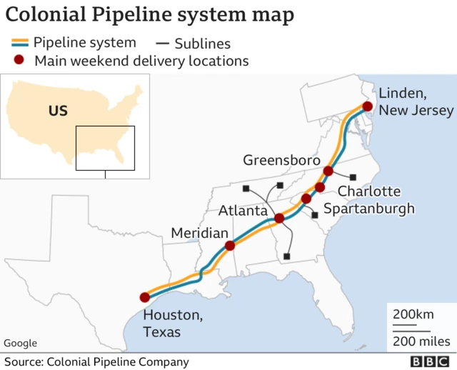 Route of the Colonial Pipeline