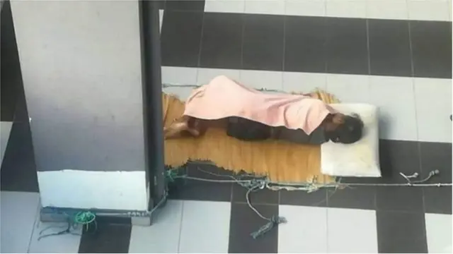Adelina tidur di beranda bersama anjing peliharaan majikannya.