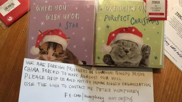 伦敦女孩弗洛伦斯·维迪科姆发现"青浦监狱囚犯求救信息"的Tesco套装圣诞卡