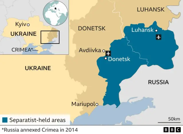 Map of separatist held areas in Ukraine