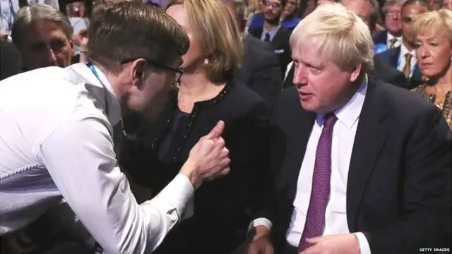 The prankster turned to Boris Johnson after interrupting the speech