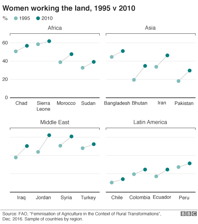 Women working the land, 1995 v 2010. Graphic