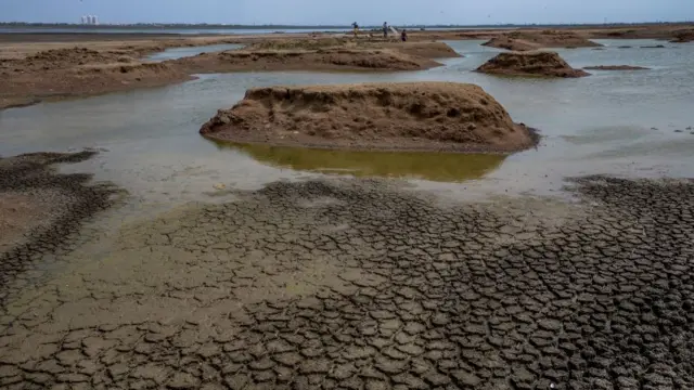અડધું સૂકાયેલું તળાવ