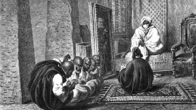 Shehu Umar Kura Ibn Shehu Muhammad Al-Amin Elkanemi tare da wakilan Heinrich a fadarsa a Kukawa