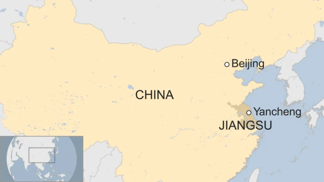 Map showing Yancheng in Jiangsu in China