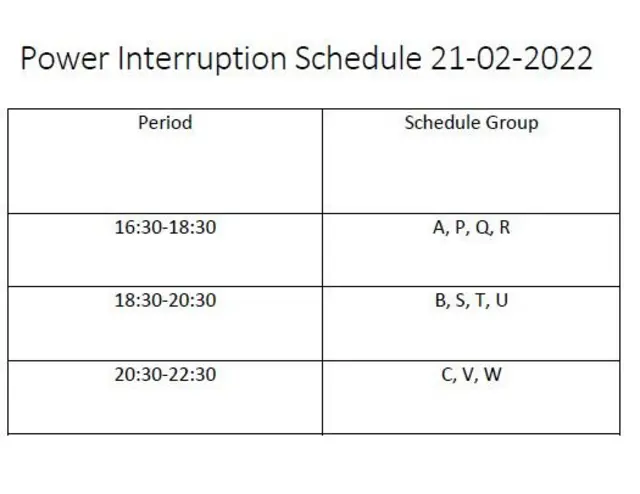 විදුලි කප්පාදු කිරීමේ කාලසටහන