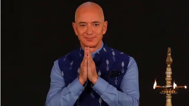 Jeff Bezos, founder of Amazon, attends a company event in New Delhi, India, January 15, 2020
