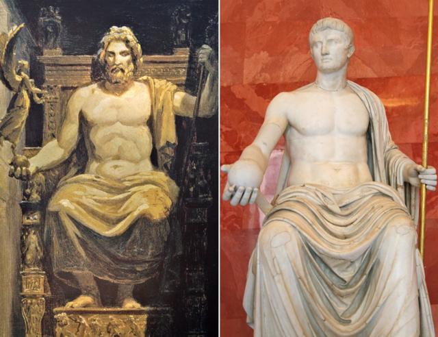 ペイディアスのゼウス（左）とアウグストゥス帝像