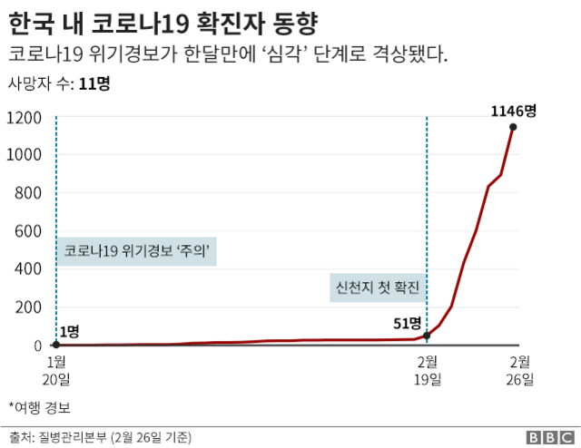 현재 한국 내 코로나19 발병 현황