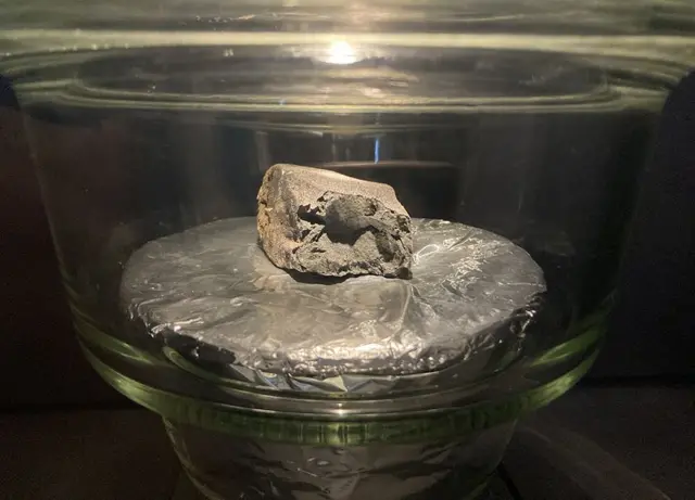 A 100g fragment of the Winchcombe meteorite is on display in London