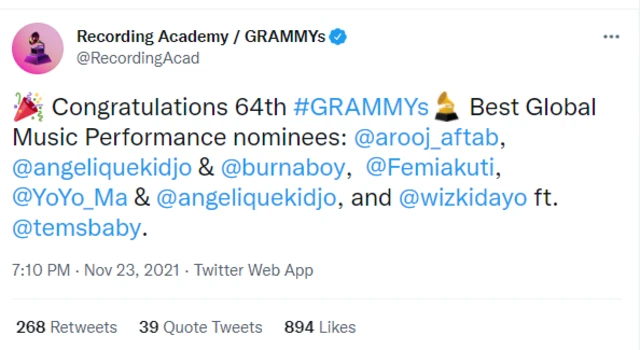 64th Grammy nominations: