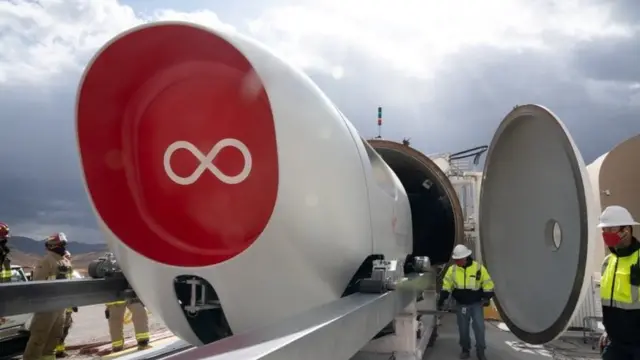 A Virgin Hyperloop pod is seen at their DevLoop test site in Las Vegas, Nevada, in this November 8, 2020