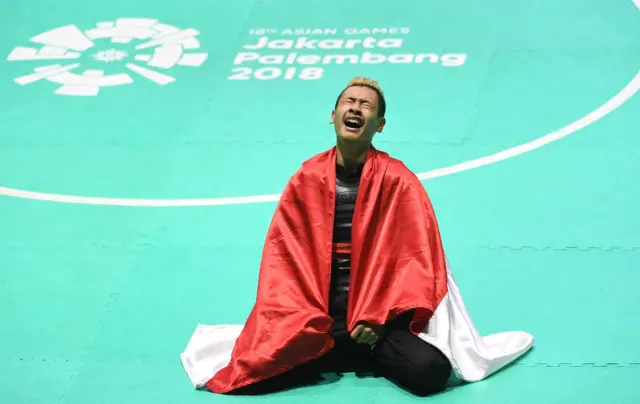 Pesilat putra, Yudani Kusumah Hanifan, yang menjuarai kategori tarung putra kelas 55-60kg di final.