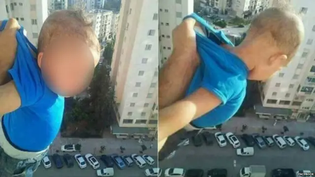 बच्चे को खिड़की से लटकाते हुए फोटो किया था पोस्ट