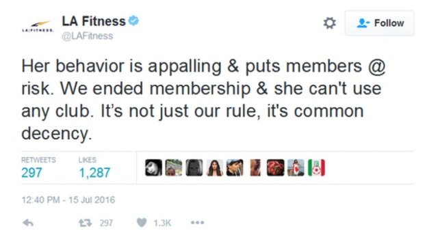 Mensaje de LA Fitness en Twitter