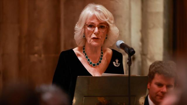 2021年11月，康沃尔公爵夫人卡米拉在伦敦市市政厅发表讲话。