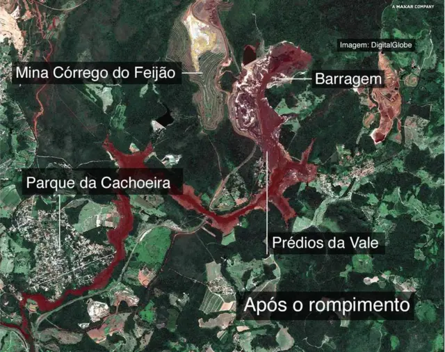 Vista aérea da região depois do rompimento