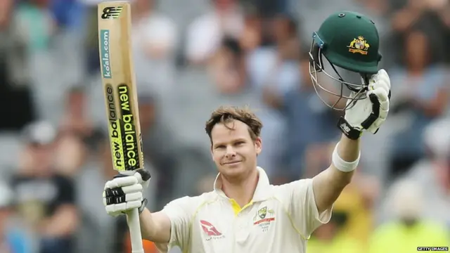 Steve Smith of Australia celebrates making his century during day one of the Fourth Test Match in the 2017/18