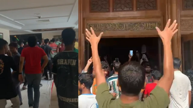 शेख हसीना यांच्या राजीनाम्यानंतर आंदोलक पंतप्रधान कार्यालयात घुसले.