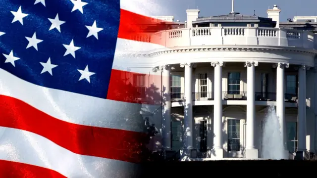 আমেরিকার পতাকা ও হোয়াইট হাউস