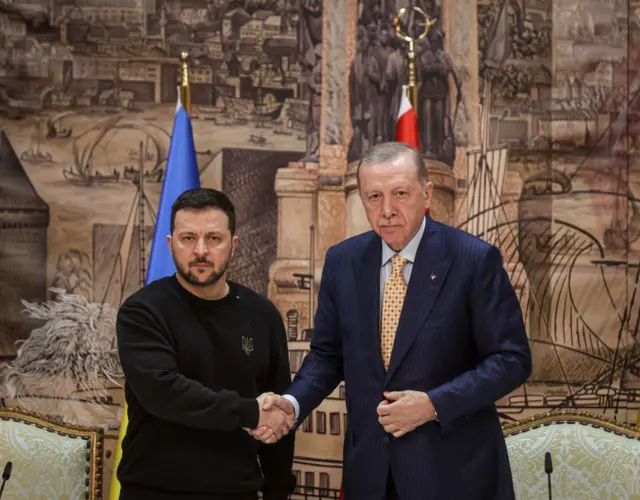 اردوغان در مسائل و پرونده‌های متعددی نقش‌آفرین است، از جمله در جنگ روسیه و اوکراین (عکسی از دیدار او با ولودیمیر زلنسکی، رئیس‌جمهور اوکراین در استانبول)
