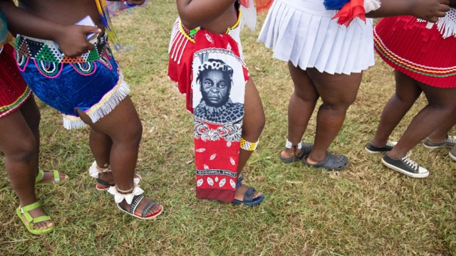 Di skirts wey young Zulu women wear for one memorial for King Goodwill Zwelithini in Nongoma, South Africa - 18 March 2021