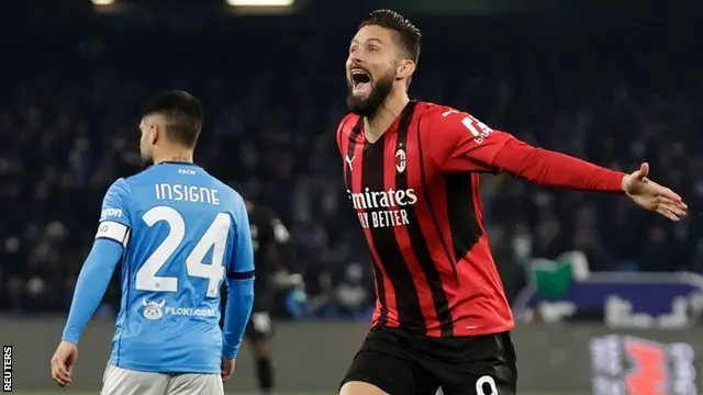 AC Milan's Olivier Giroud celebrates scoring