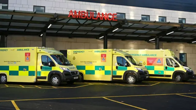 Ambulances parked ahead of the ambulance strikes on Wednesday