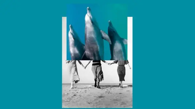 Composición de imágenes de delfines sobre humanos