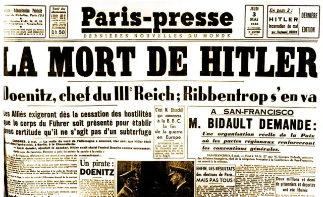 Primeira página do Paris-Presse de 3 de maio de 1945
