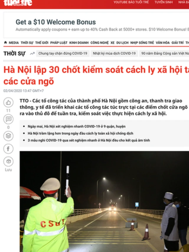 Báo Tuổi Trẻ ngày 2/4 đã bắt đầu sử dụng cụm từ "cách ly xã hội"