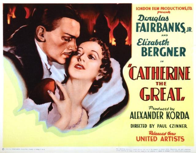 Publicidad de la película Catalina "La Grande" con Douglas Fairbanks Jr, y Elisabeth Bergner, 1934.