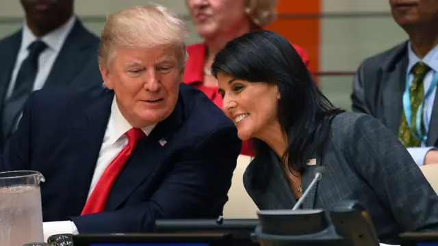 US President Donald Trump and US ambassador to the United Nations Nikki Haley