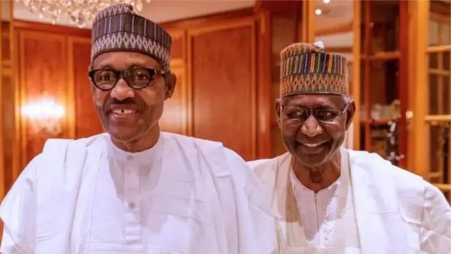 Onyeisiala Buhari na Abba Kyari n'ụlọ onyeisiala n'Abuja