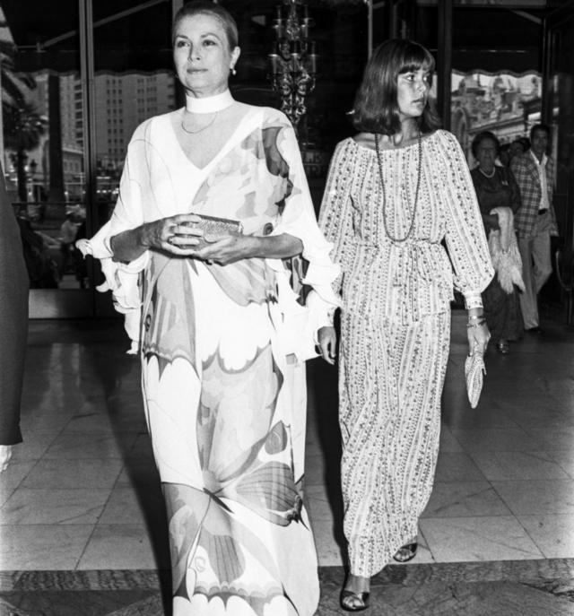 Prince Grace of Monaco - actress Grace Kelly - pictured in a Hanae Mori dress in 1977