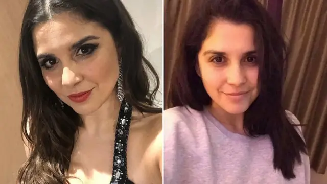 Elle in last year's pageant, left, and make-up free, right