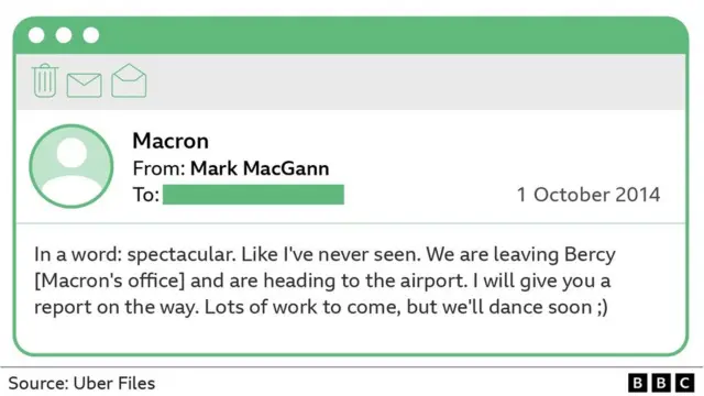우버의 로비스트인 마크 맥간은 마크롱과의 만남에 대해 "엄청나게 굉장했다"면서 "할 일이 많겠지만 잘 맞을 것"이라고 보고했다